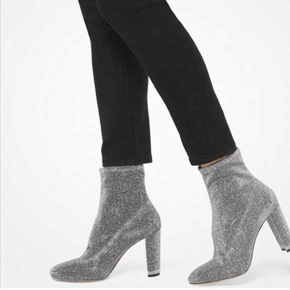Michael Michael Kors Mandy Black Glitter Stretch-Knit Ankle Boot, size 10 - Picture 2 of 13